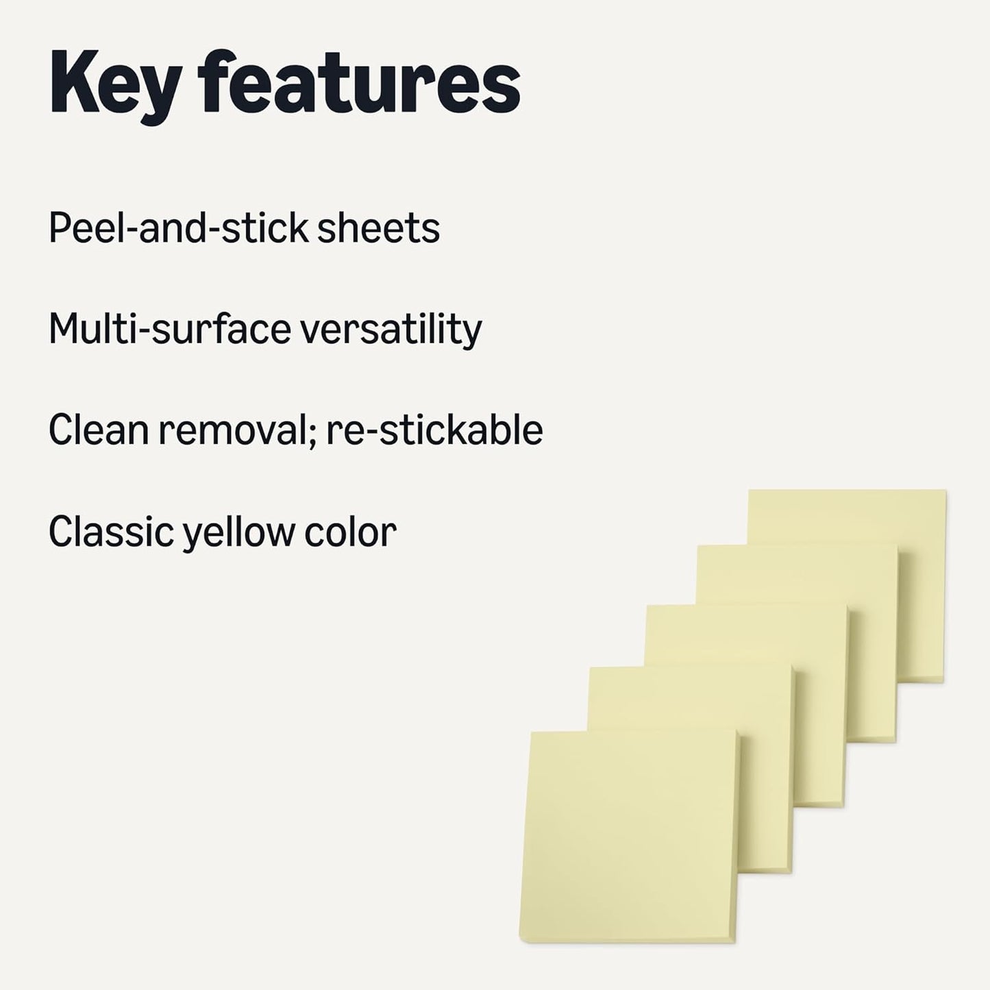 Square Sticky Notes, Self-Stick Pads, 3 x 3 inches, Yellow, 5-Pack, 100 Sheets per Pad