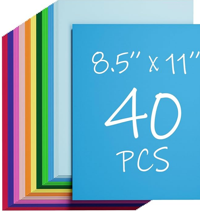Colored Cardstock (40 pcs, 8.5" x 11")