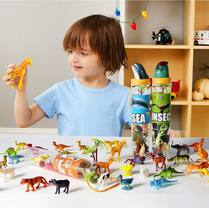 Animal Figures, Small, 5 Themed Sets for Sensory Bins, 69 pieces