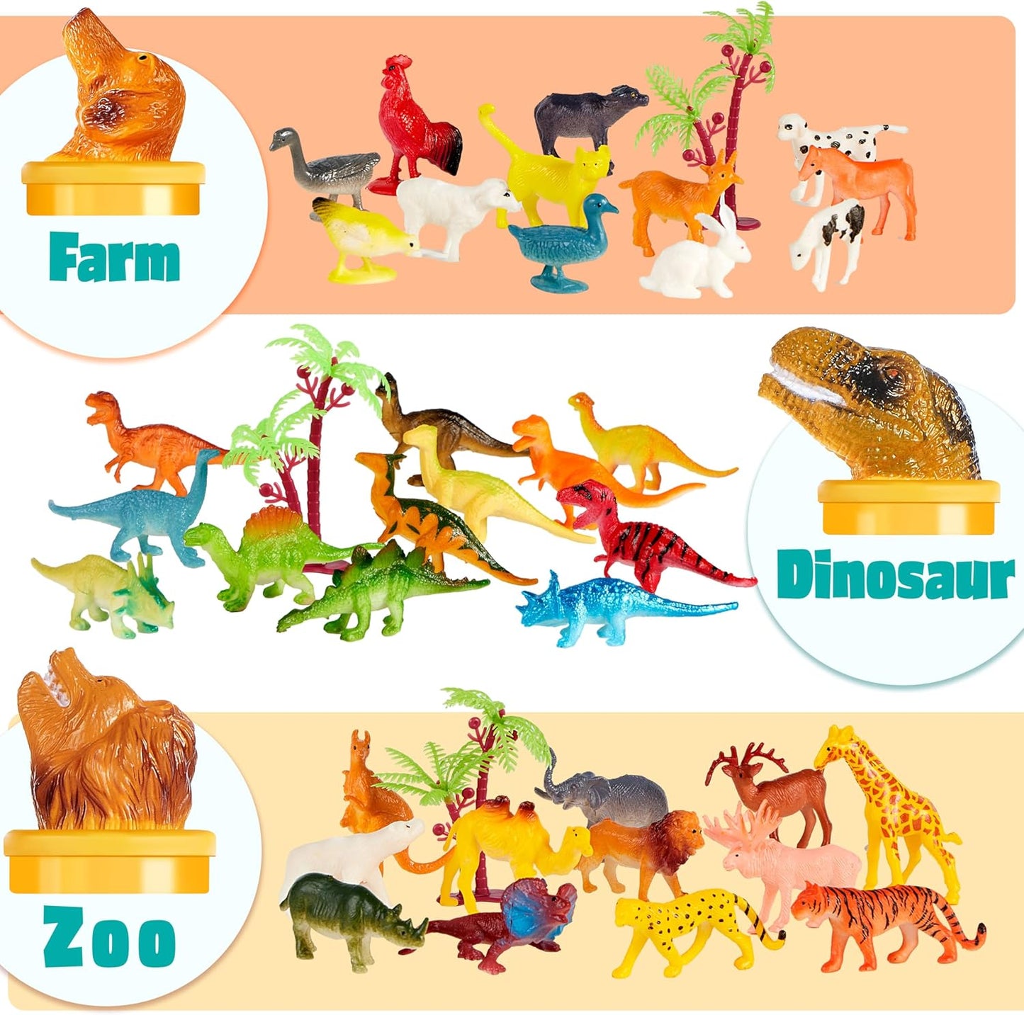 Animal Figures, Small, 5 Themed Sets for Sensory Bins, 69 pieces