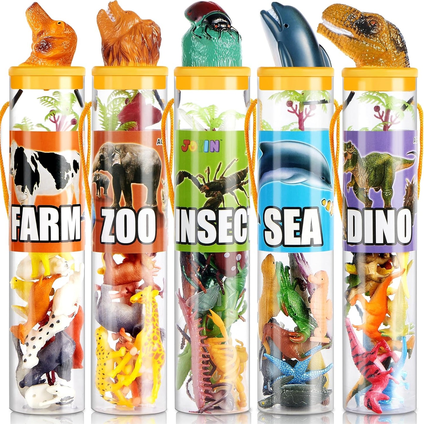 Animal Figures, Small, 5 Themed Sets for Sensory Bins, 69 pieces