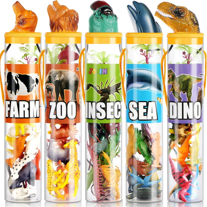 Animal Figures, Small, 5 Themed Sets for Sensory Bins, 69 pieces