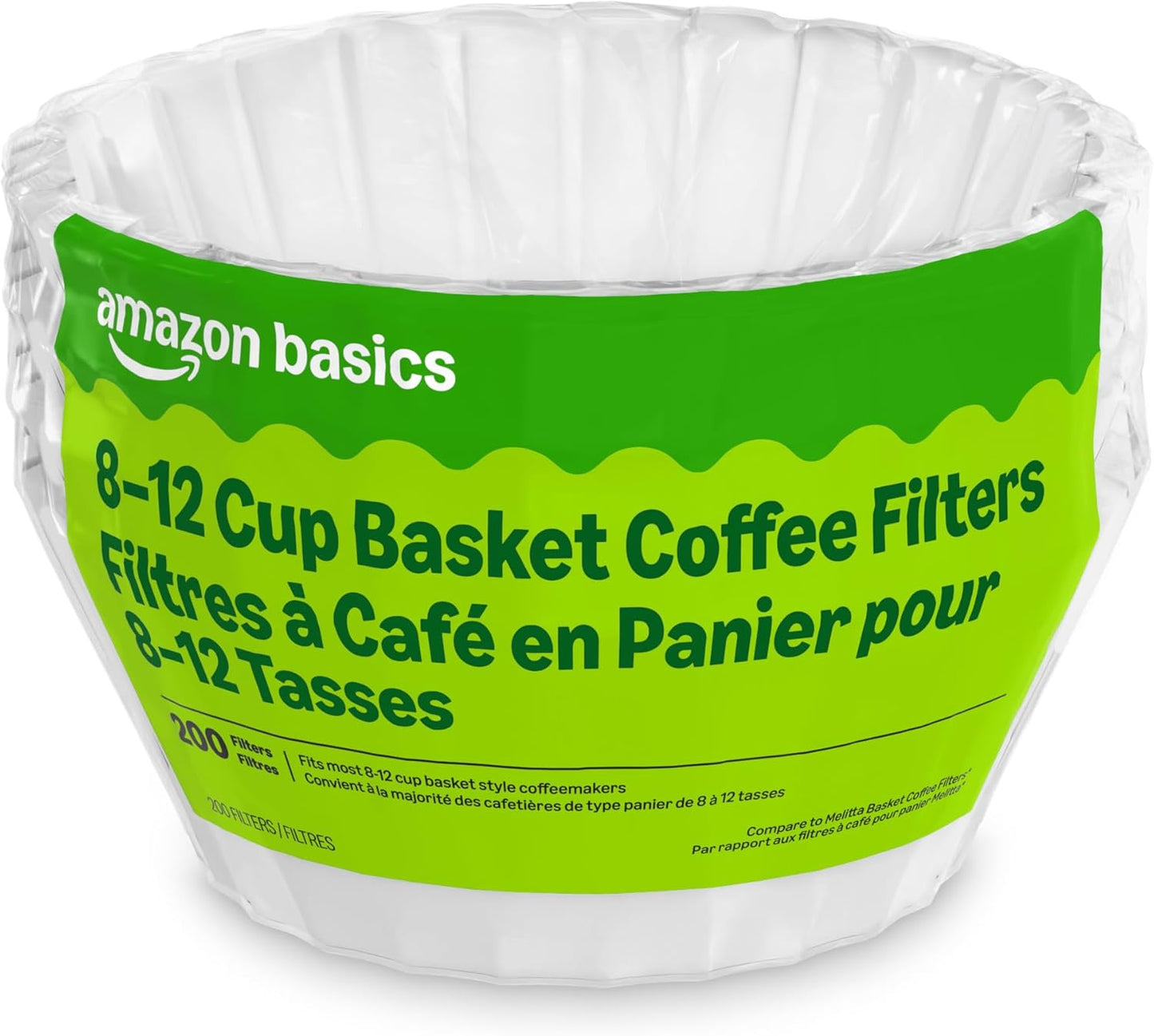 Amazon Basics Basket Coffee Filters, White, 200 Count