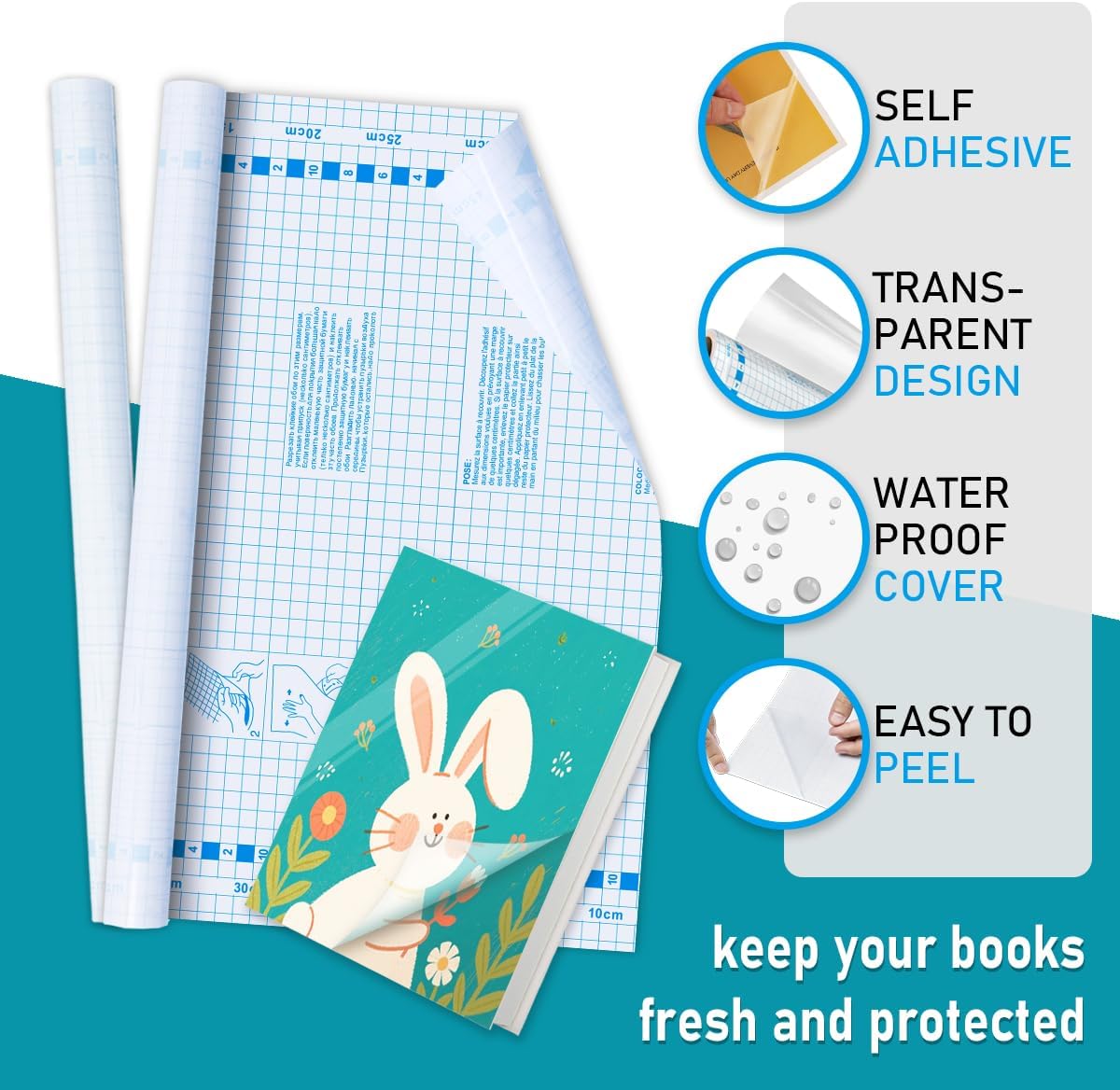 2 Pack Clear Contact Paper Roll, 17.5in x 5ft Clear Self Adhesive