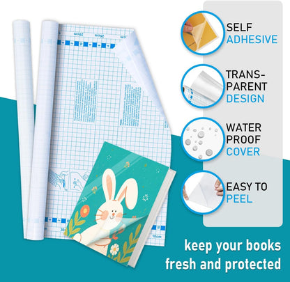 2 Pack Clear Contact Paper Roll, 17.5in x 5ft Clear Self Adhesive