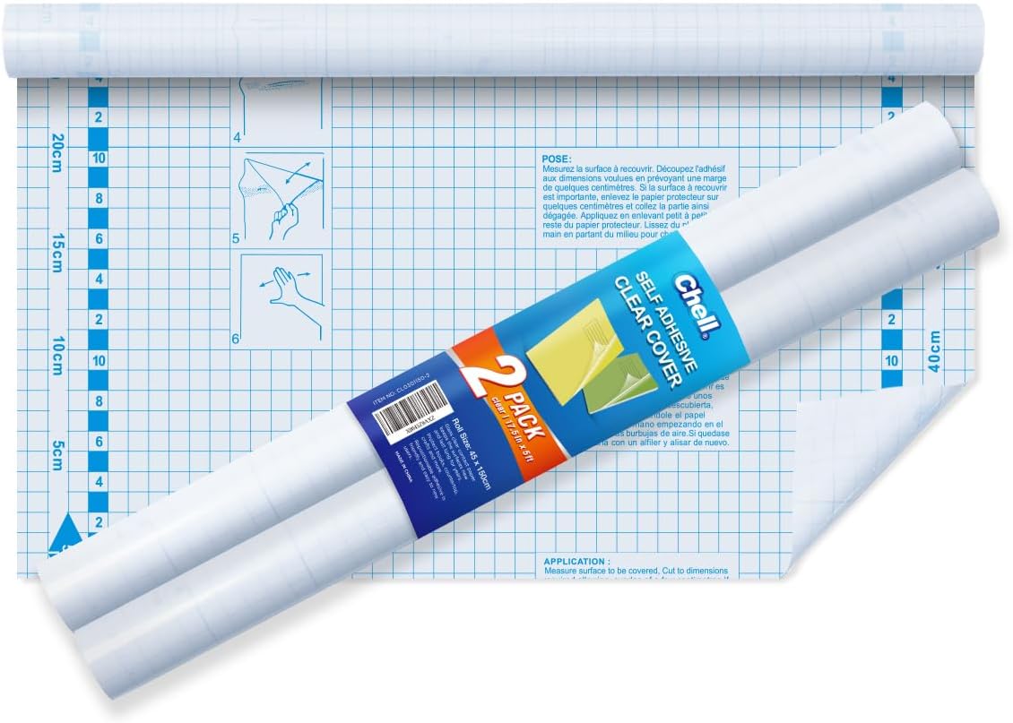 2 Pack Clear Contact Paper Roll, 17.5in x 5ft Clear Self Adhesive
