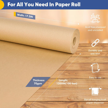 Brown Wrapping Paper Roll, Craft Paper 17.5"x 100ft