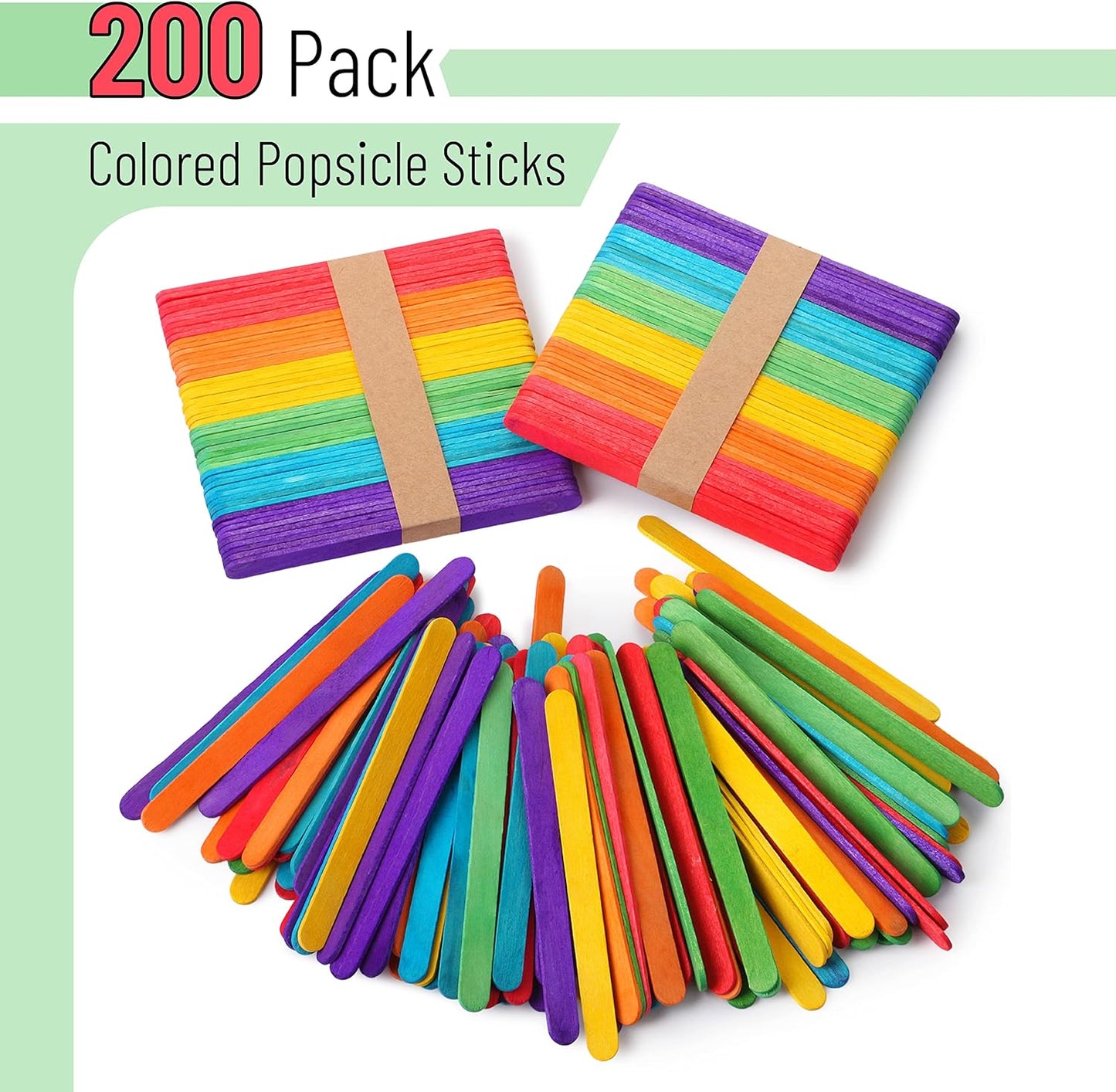 Craft Sticks, Colored, 200 pieces