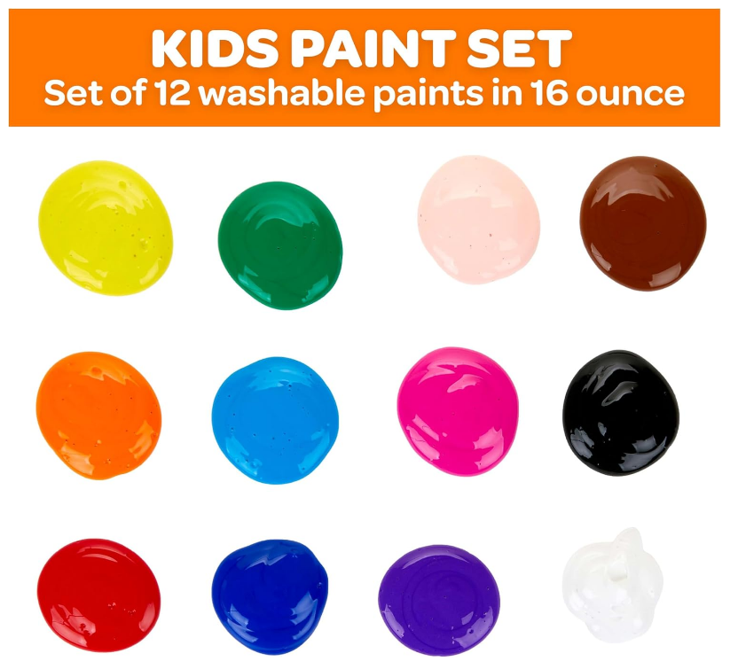 Crayola Classic Washable Project Paint, 12 colors, 16 oz each