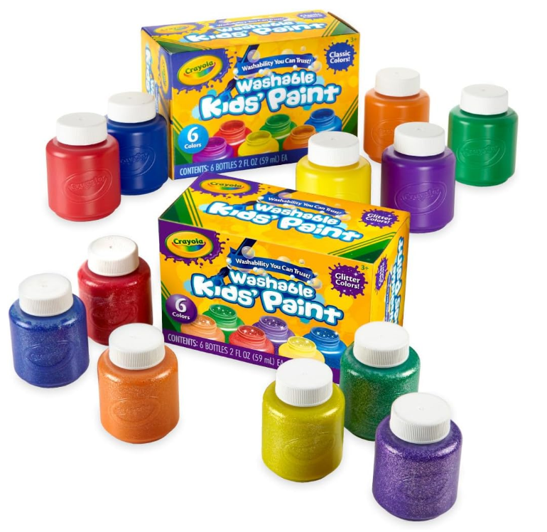 Crayola Classic and Glitter (6 each) Washable Project Paint, 12 pieces, 2 oz each
