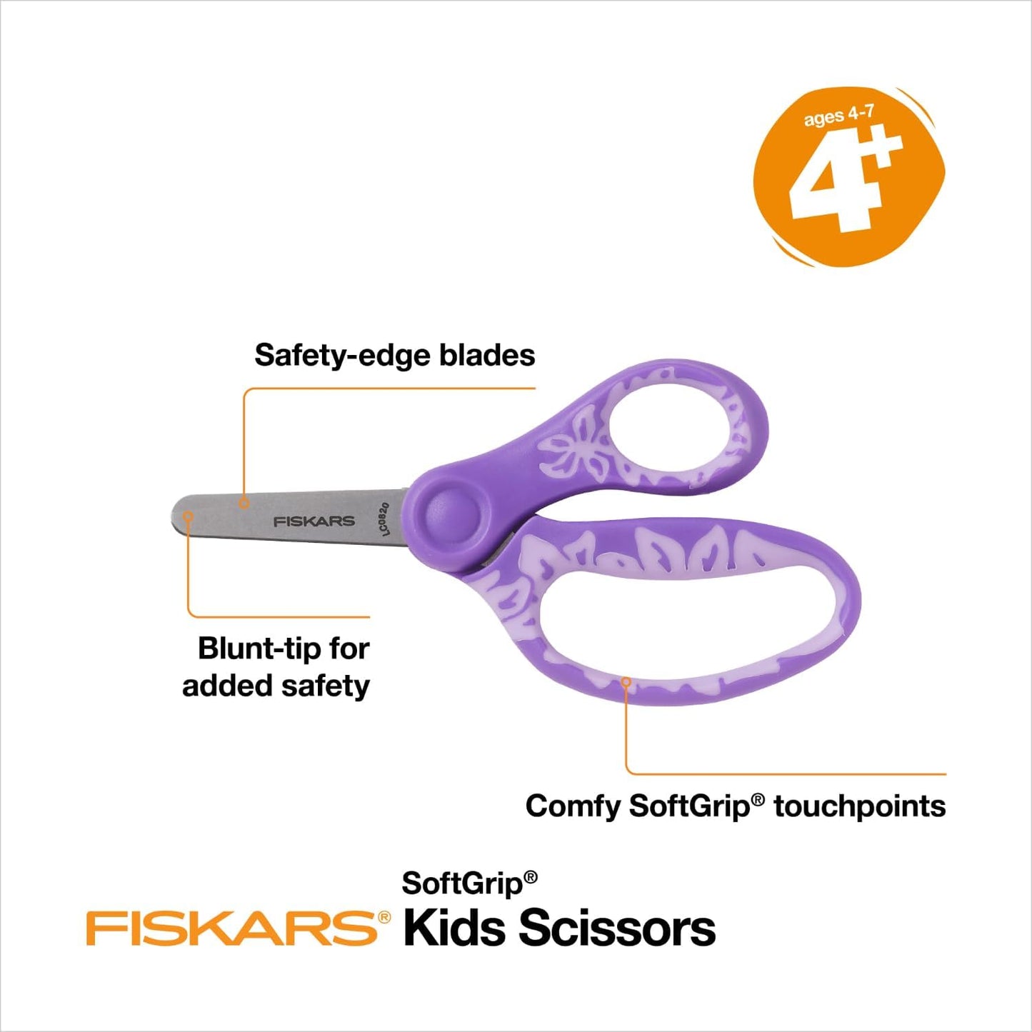 Fiskars 5" SoftGrip Blunt-Tip Scissors for Kids Ages 4-7 (3-Pack) - Blue, Purple, and Pink Designs