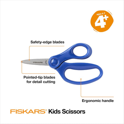 Fiskars 5" Pointed-Tip Scissors for Kids 4-7 (3-Pack) - Red, Blue, Turquoise