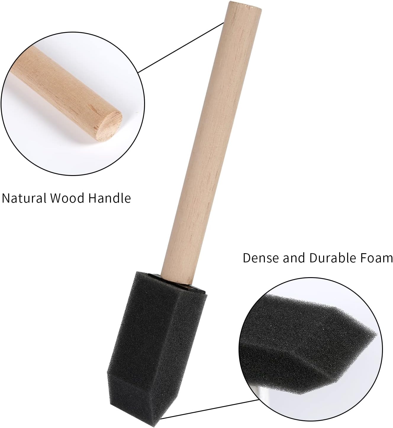 12 Pcs Foam Paint Brushes, 1 Inch with Wood Handle