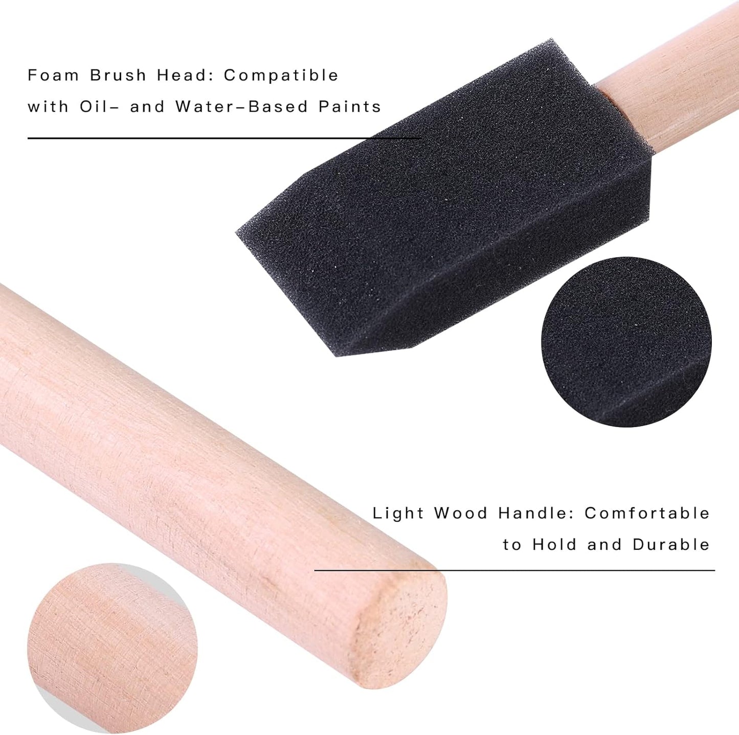 12 Pcs Foam Paint Brushes, 1 Inch with Wood Handle