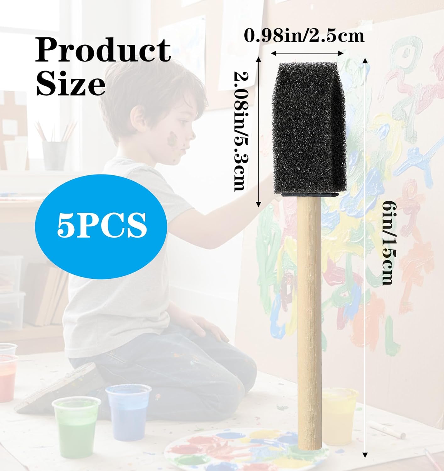 5 Pcs Foam Paint Brushes, 1 Inch with Wood Handle