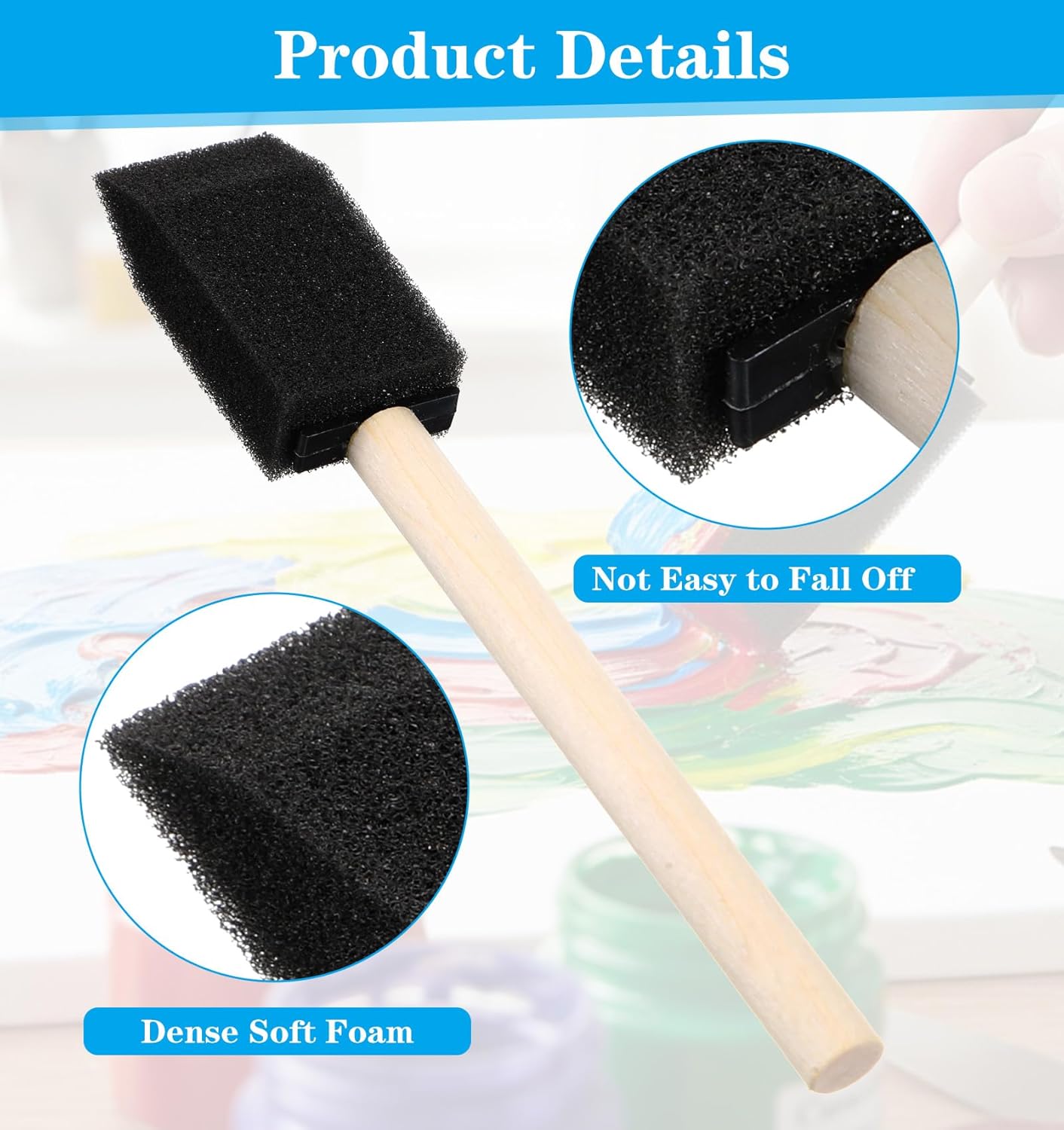 5 Pcs Foam Paint Brushes, 1 Inch with Wood Handle