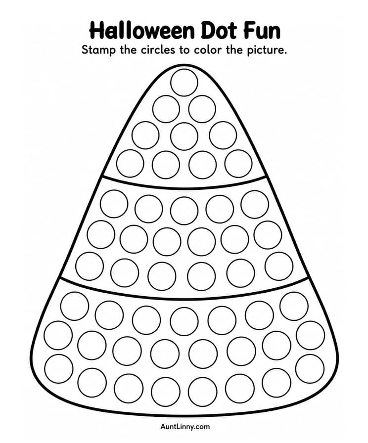 Free Halloween candy corn dot marker printable for preschoolers