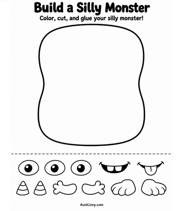 Halloween printable - build a silly monster for preschoolers - Free Printable