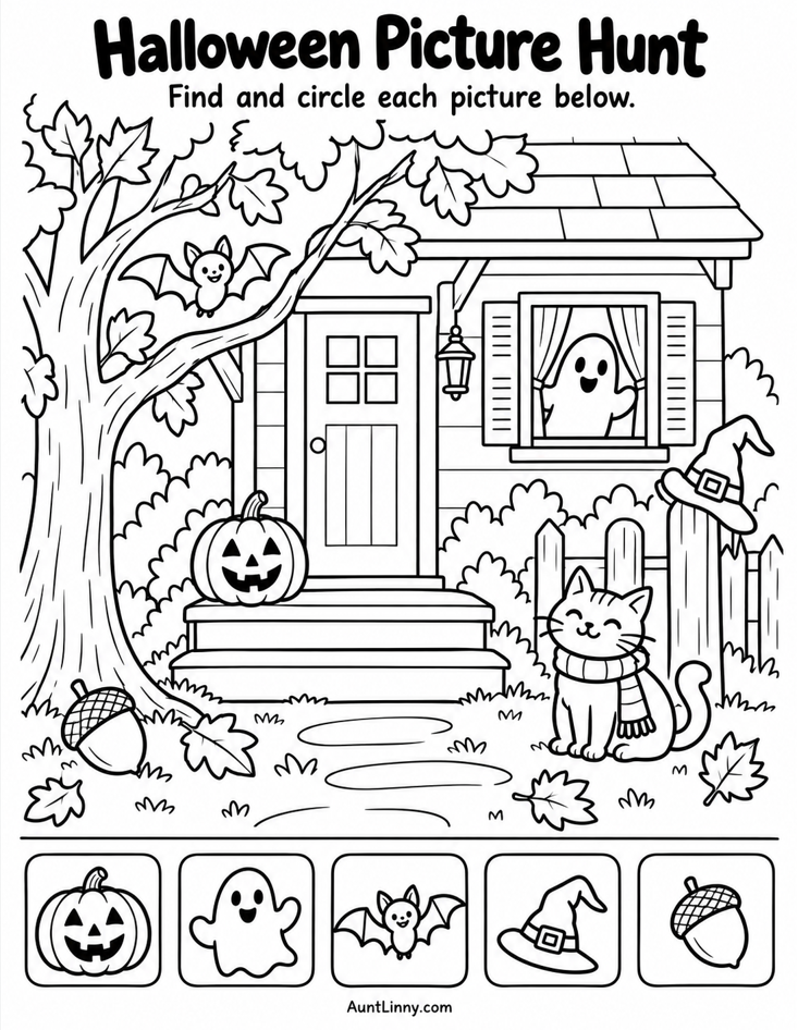 Halloween printable - find the object for preschoolers - Free Printable
