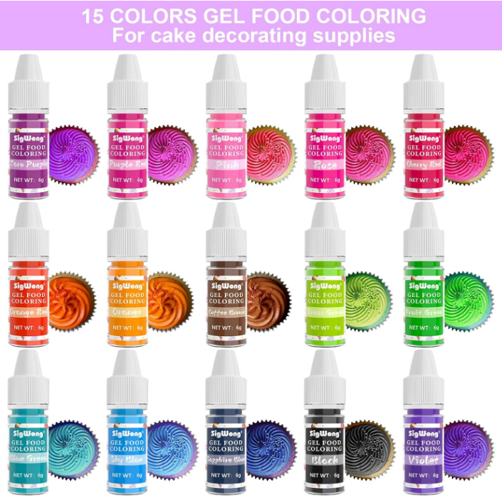 Gel Food Coloring Dye, 15 colors