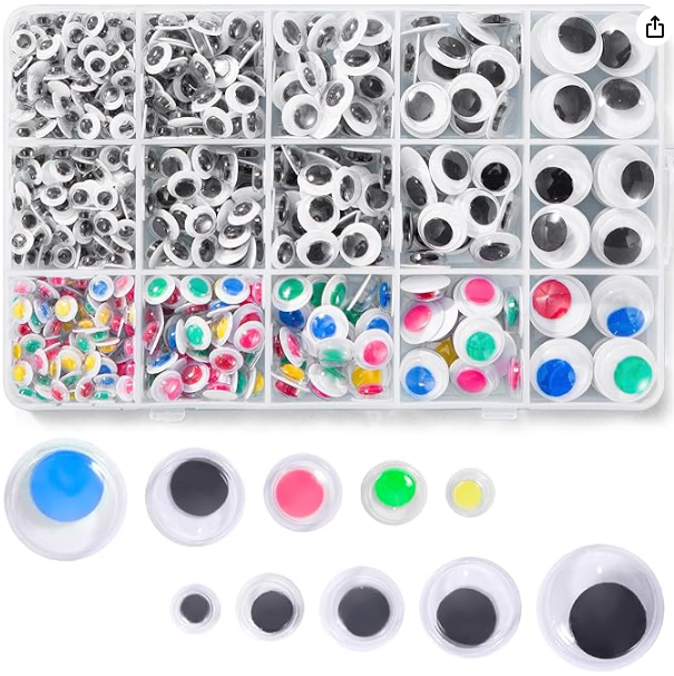 Googly Eyes, Colored and Black & White, Self-Adhesive, 600 pieces, varying sizes