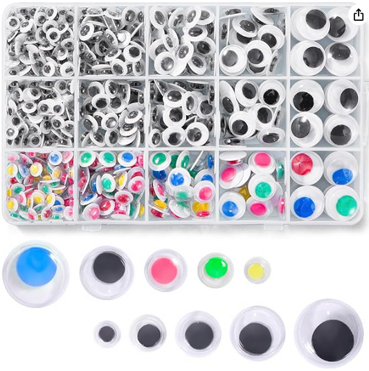 Googly Eyes, Colored and Black & White, Self-Adhesive, 600 pieces, varying sizes