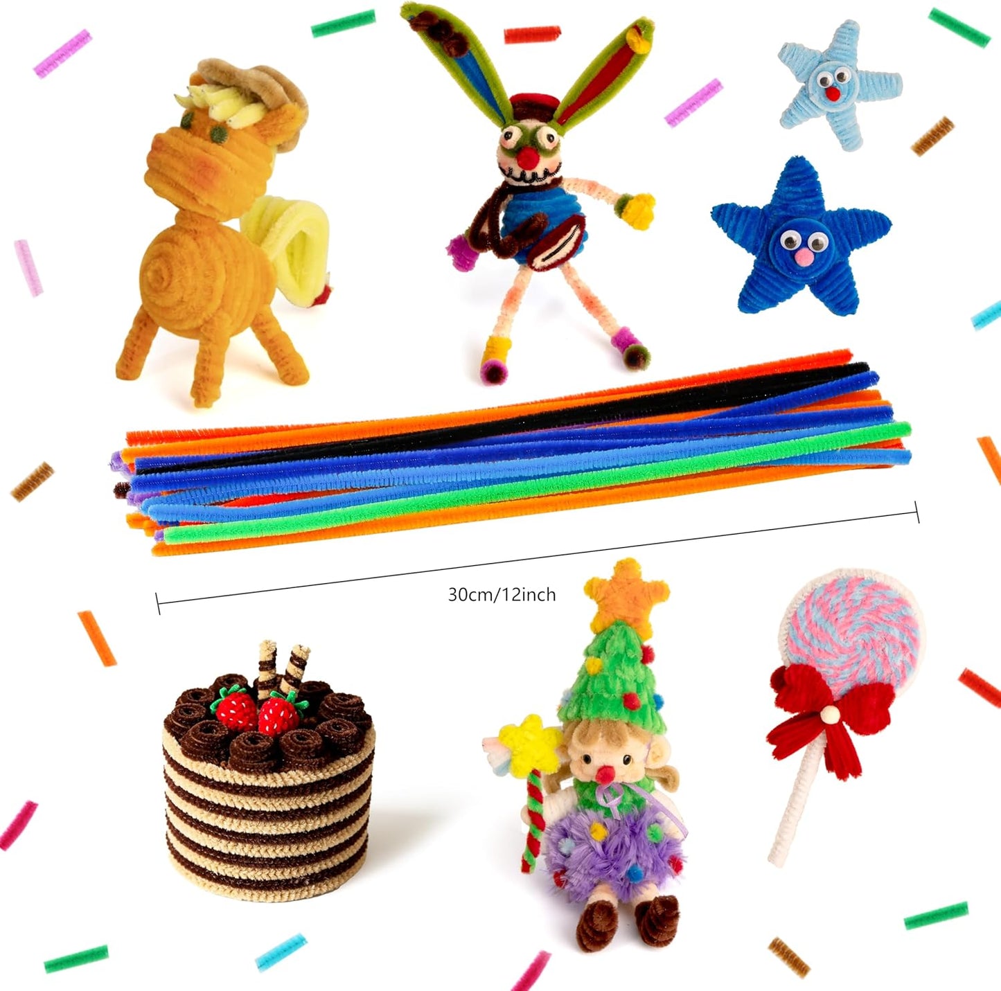 Pipe Cleaners, Multi-Color, 12" Chenille Stems, 200 pieces