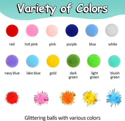 Pompoms, 900 pieces, multiple sizes