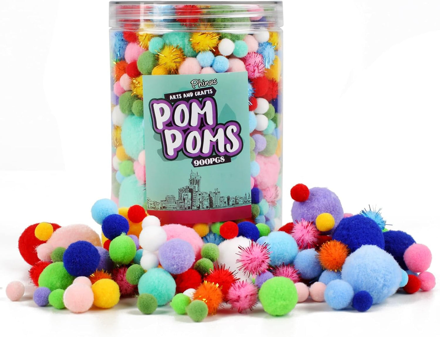 Pompoms, 900 pieces, multiple sizes