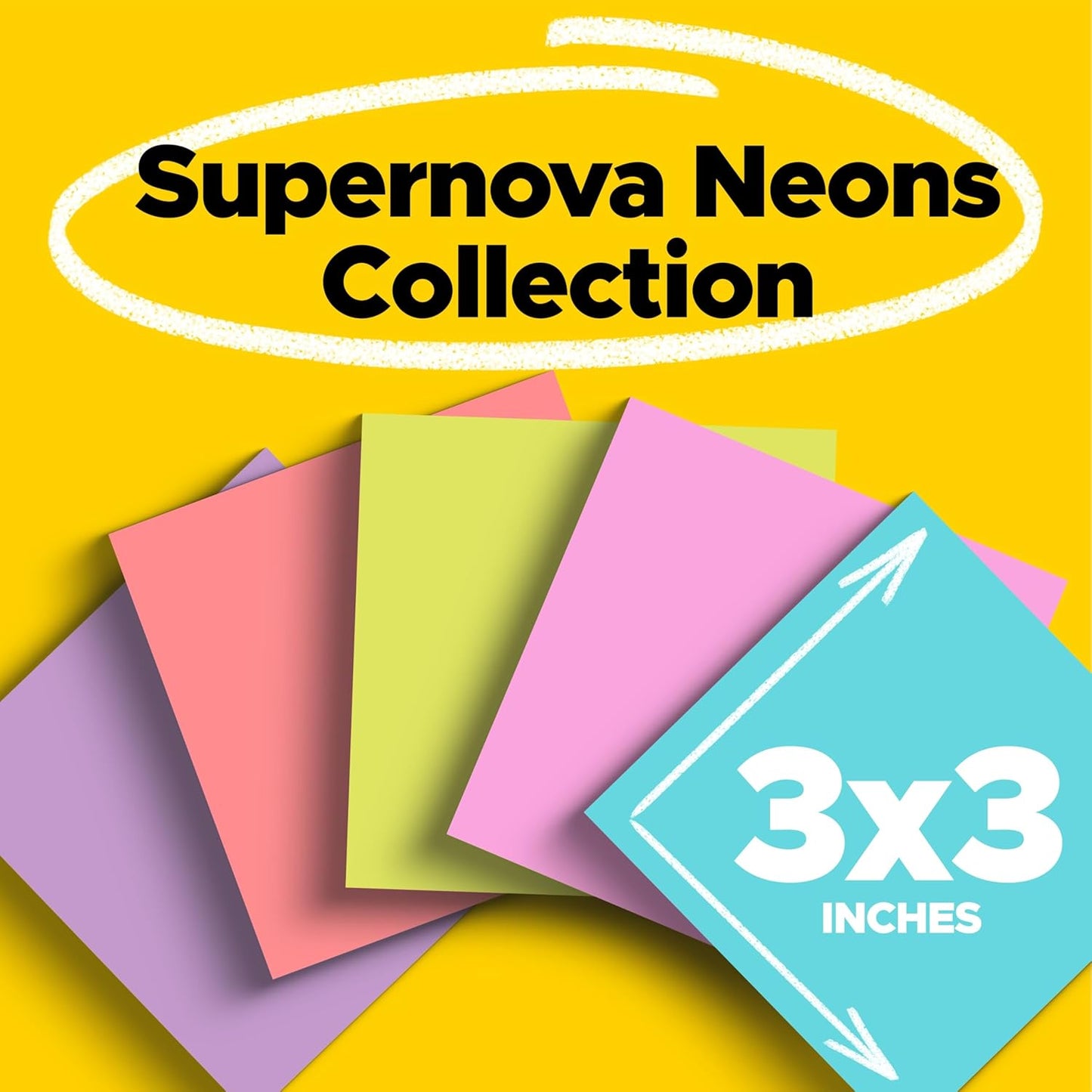Post-it Super Sticky Neon Color Notes, 24 Sticky Note Pads, 3 x 3 in.