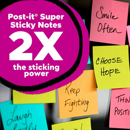Post-it Super Sticky Neon Color Notes, 24 Sticky Note Pads, 3 x 3 in.
