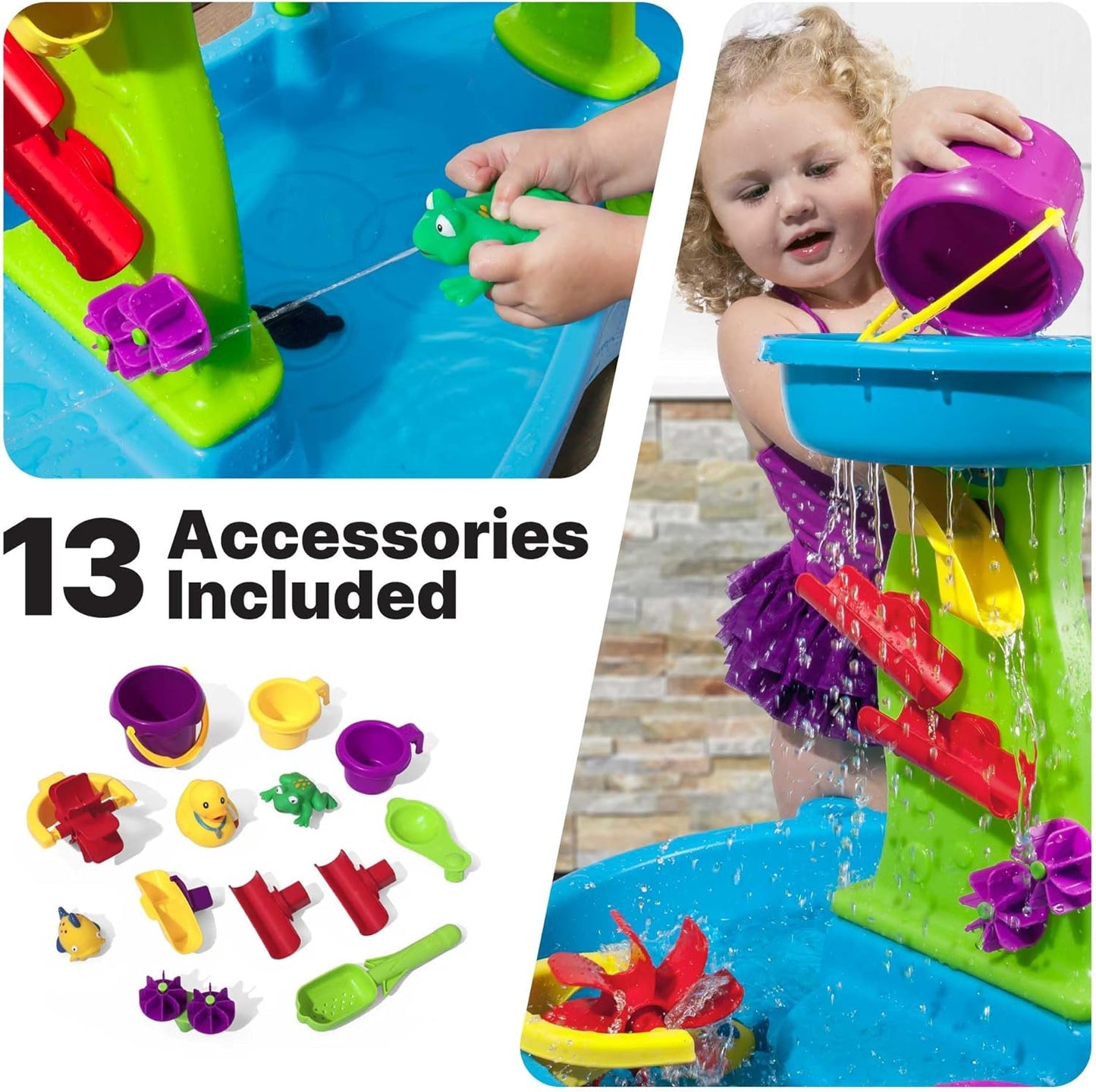 Step2 Rain Showers Splash Pond Water Table with 13 Piece Water Toy Accessories