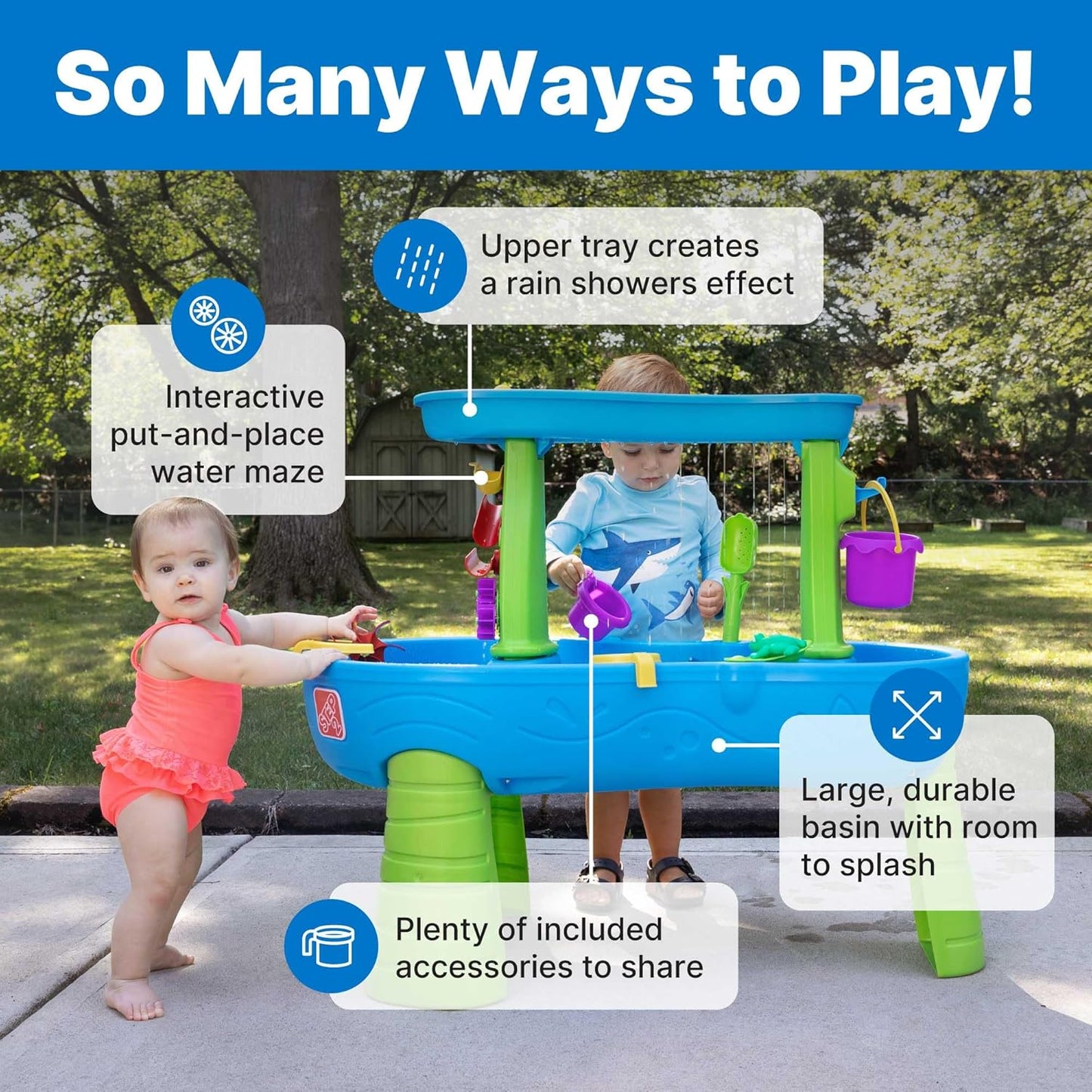 Step2 Rain Showers Splash Pond Water Table with 13 Piece Water Toy Accessories