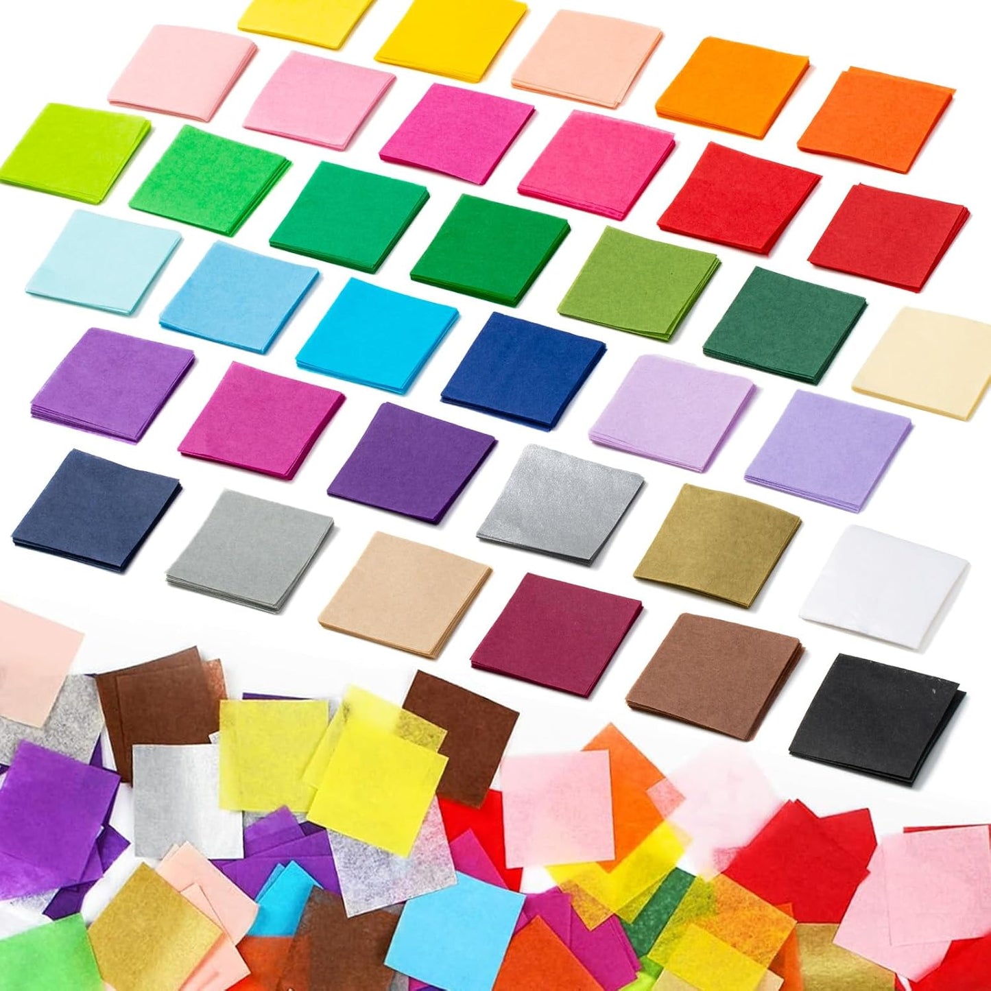 5400 Pcs 1 Inch Cut Tissue Paper Squares, 36 Assorted Colors