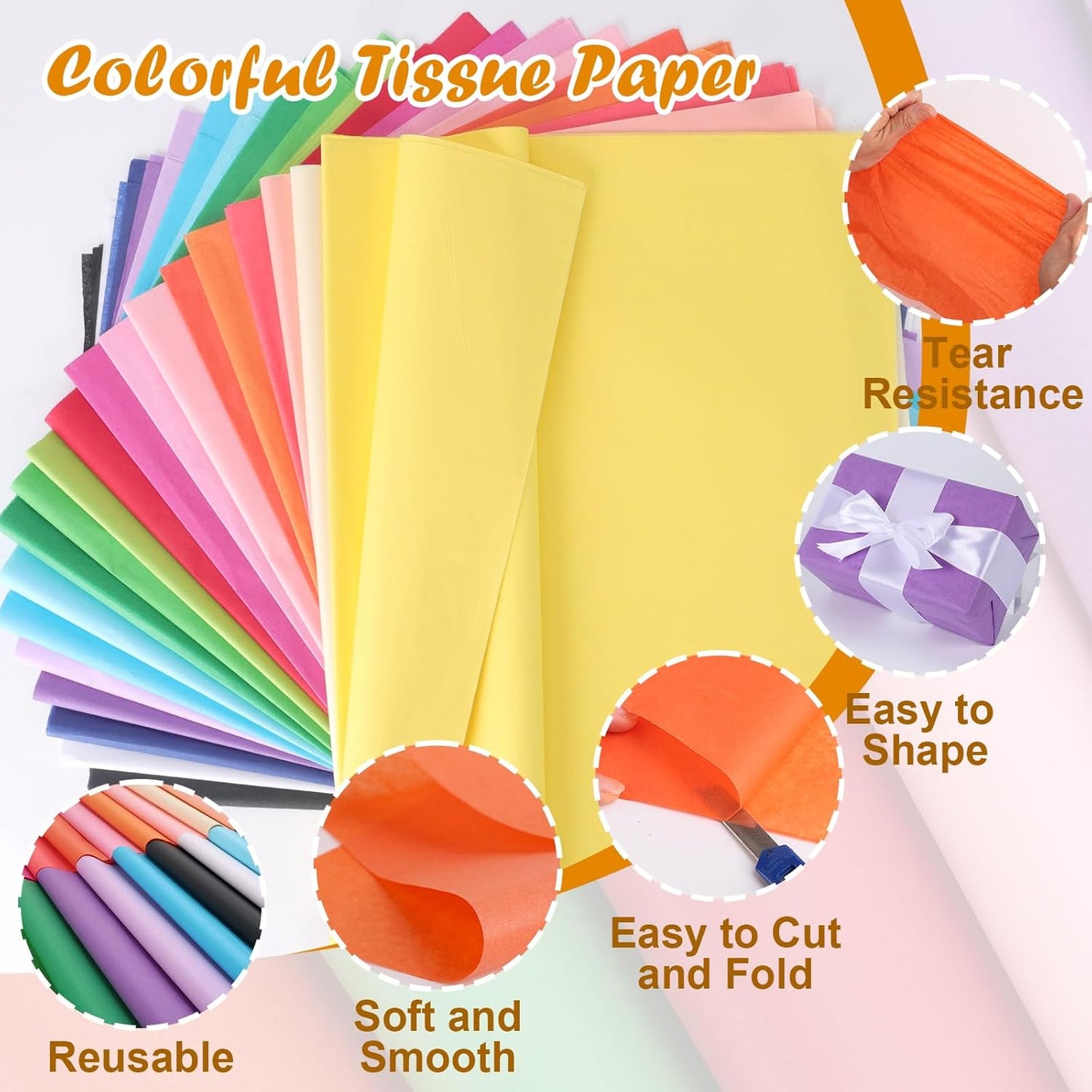 200 Sheets Tissue Paper, 20 Colors 14" X 20" Each