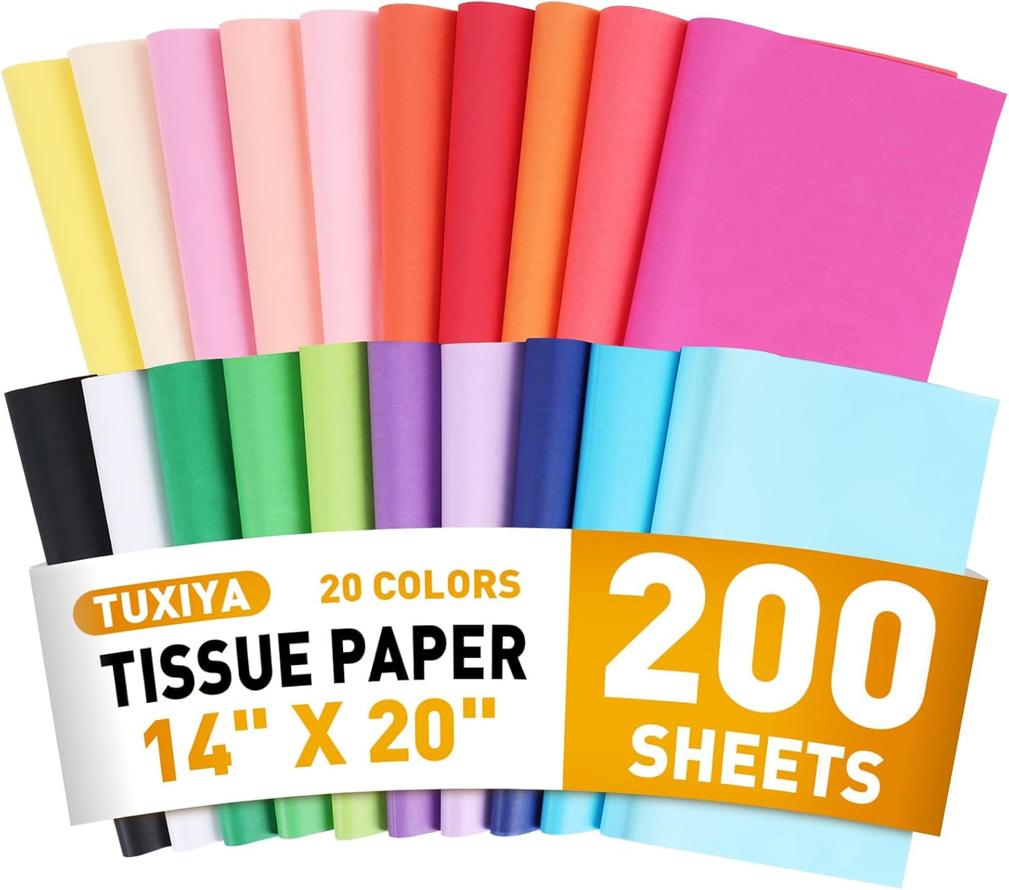 200 Sheets Tissue Paper, 20 Colors 14" X 20" Each