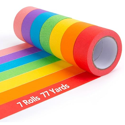 Washi Masking Tape (7 rolls, colored, 1 inch wide)