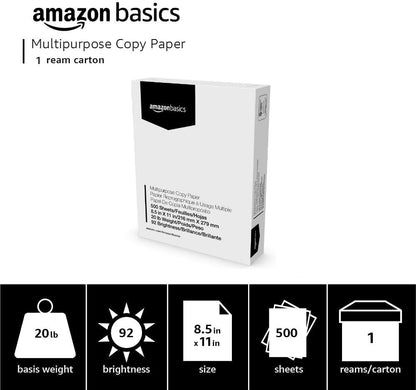 Multipurpose Copy Printer Paper, 8.5 x 11 Inches, Bright, White, 1 Ream (500 Sheets)