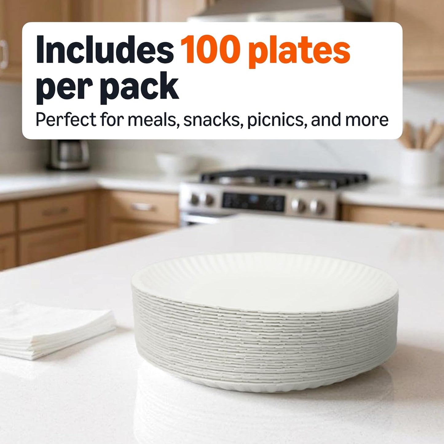 9" Uncoated White Paper Plates, 100 Count