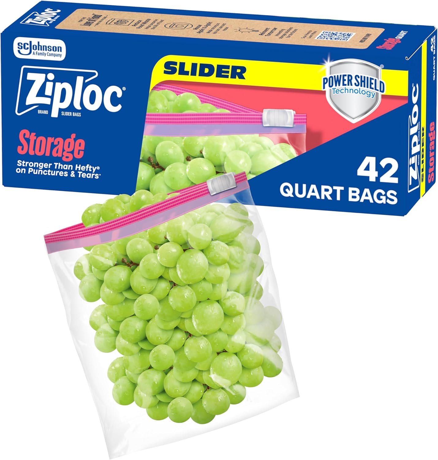 Ziploc Quart Food Storage Slider Bags, 42 Count